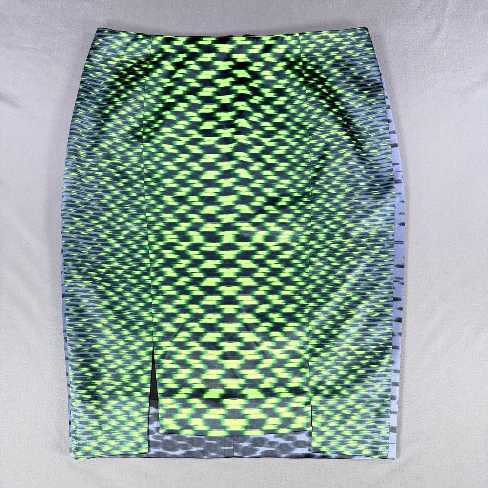 Elie Tahari Womens 4‎ Green Black Poly Blend Abstract Animal Print Pencil Skirt